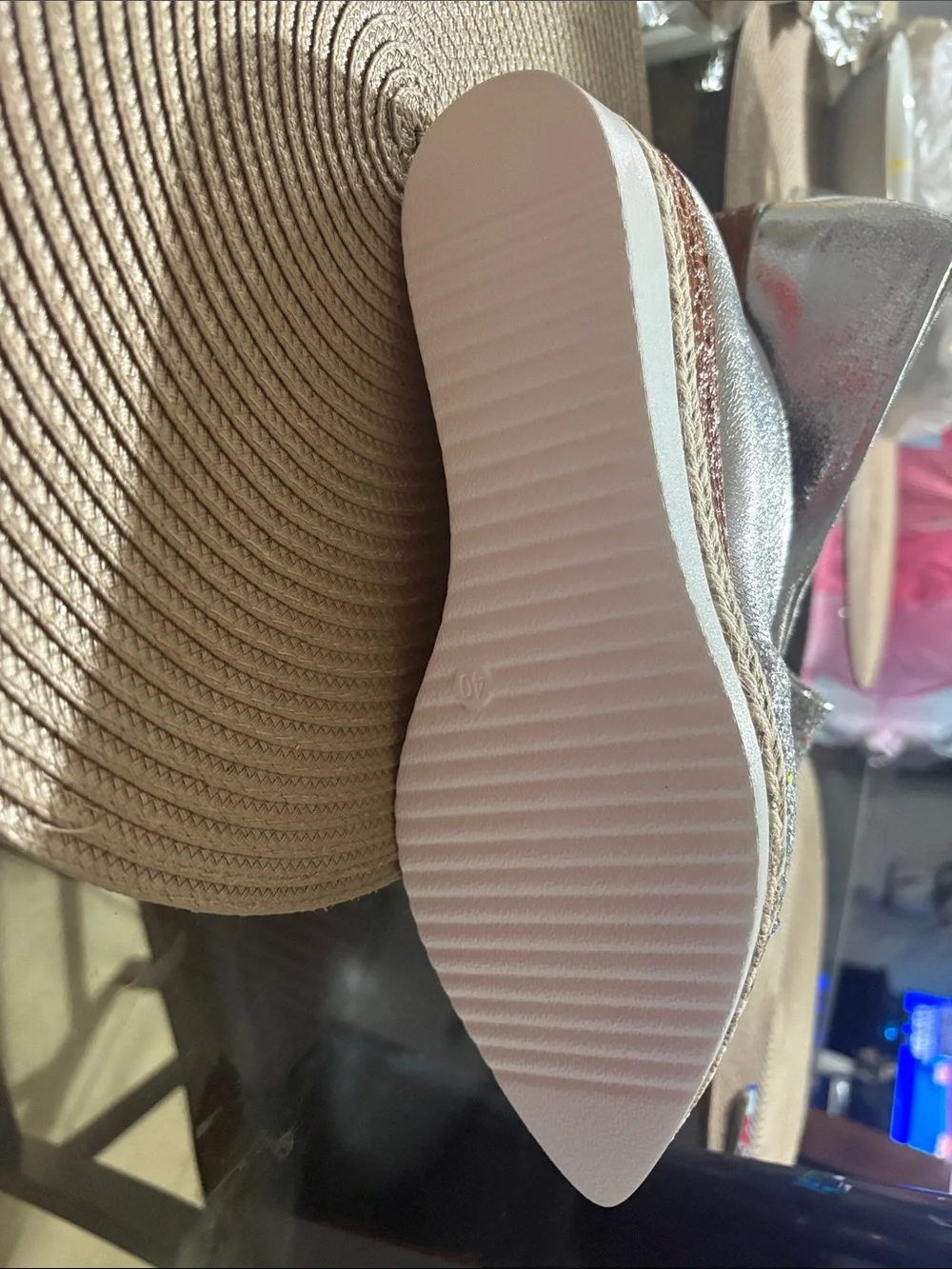 Silver Glitter Espadrille Platform Slip-On